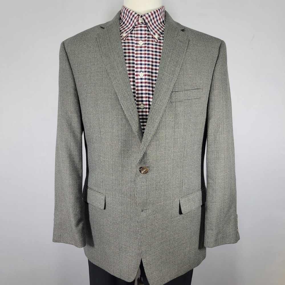 Chaps Men's Sport Coat Blazer Two Button Gray Beige Blue Poly Blend 44R